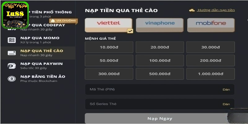 Nạp thẻ qua thẻ cào