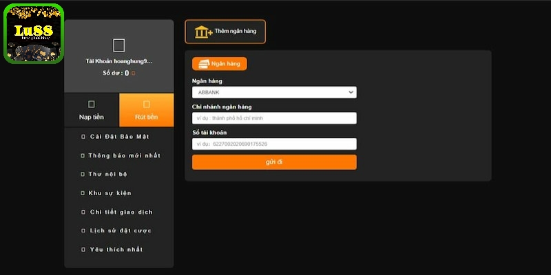 Rút tiền Lu88 với phương thức chuyển khoản ngân hàng